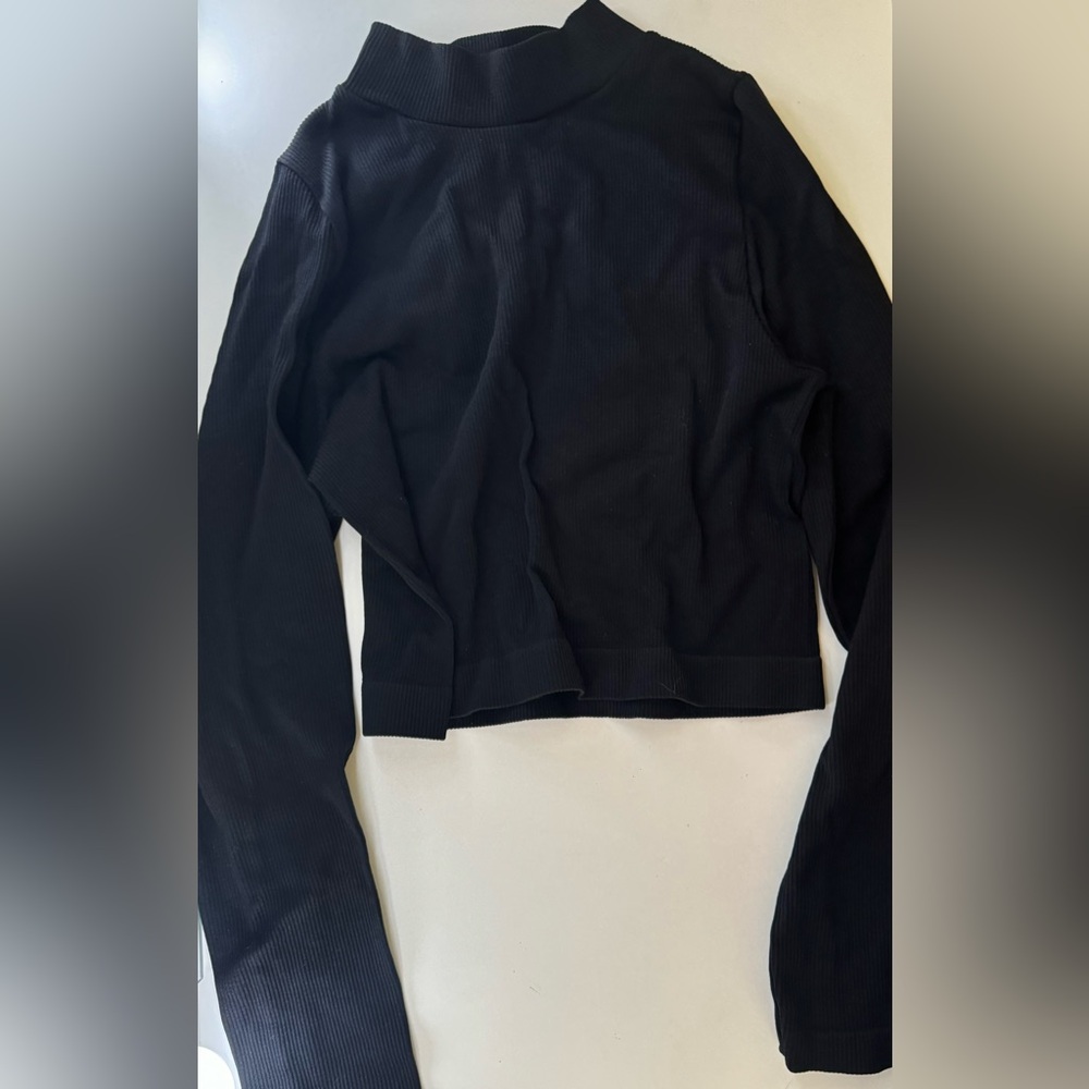 Aura Black Cropped Fitted Long Sleeve Hoodie